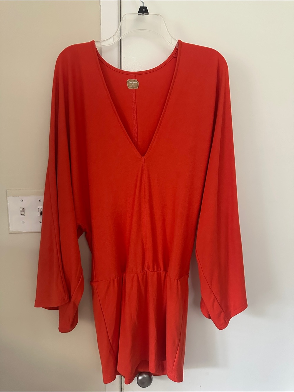 Free-est orangish-red V-Neck Long Sleeve Tunic